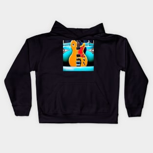 A Blonde Guitar Standing In Front Of a Turquoise Car From The 1940's Kids Hoodie